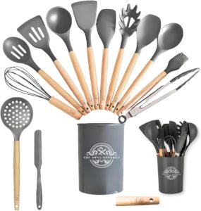 14 Piece Kitchen Utensil Set, with Wooden Handles, Includes Spatula, Whisk, Slotted Spoon