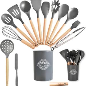 14 Piece Kitchen Utensil Set, with Wooden Handles, Includes Spatula, Whisk, Slotted Spoon