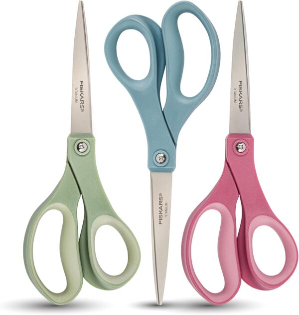 SoftGrip Titanium Scissors - Contoured Performance All Purpose - 8" Titanium - Straight Paper Scissors for Office, and Arts and Crafts - 3-Count