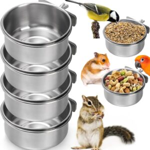 4 Pack Bird Feeding Dish Cups, Detachable Stainless Steel Bird Food Bowls with Clamp,