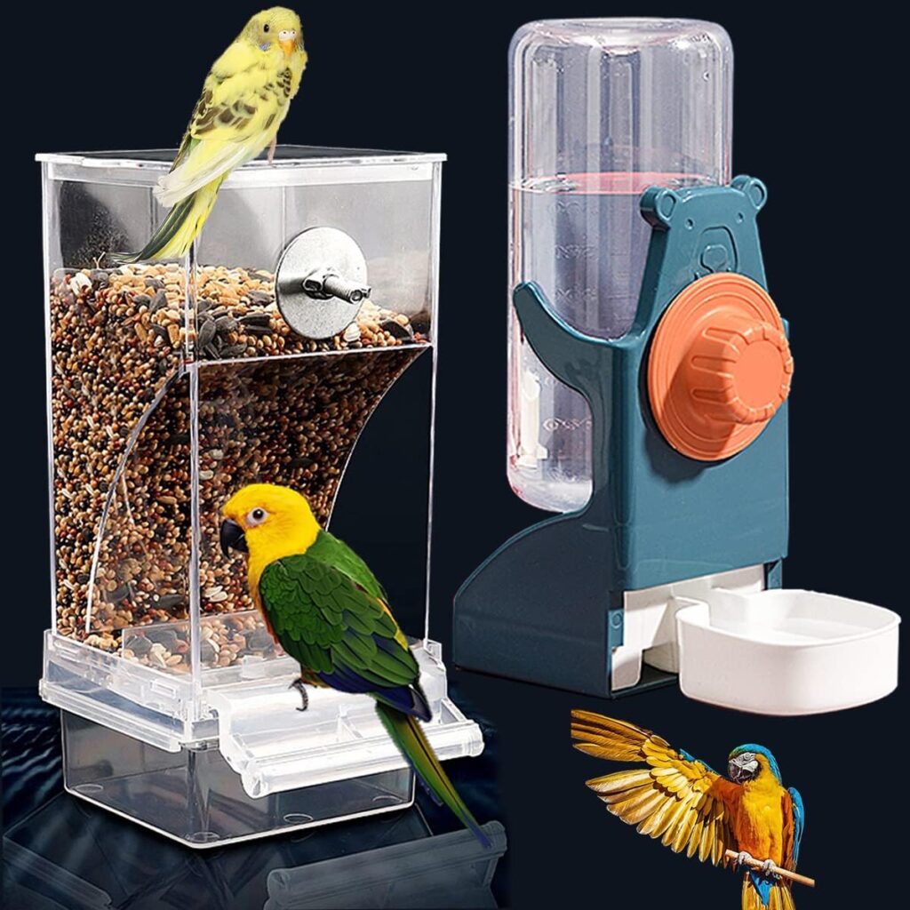 No Mess Bird Feeder Water Dispenser Set, Automatic Parrot Feeder Cage Accessories